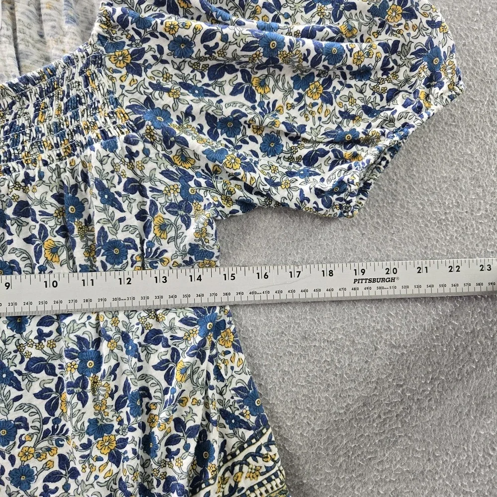 Lucky Brand Women‎ Blouse M White Floral Boho Ruffle Scoop Neck Pullover